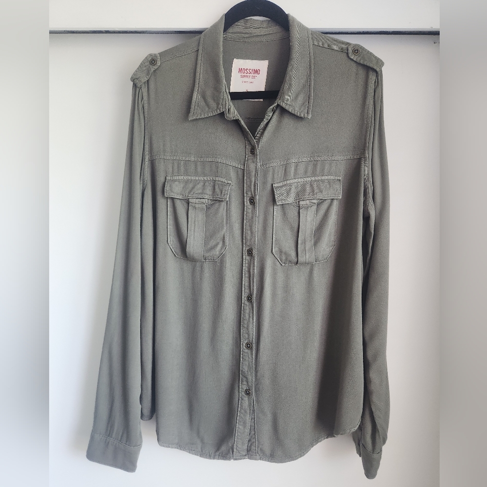 Mossimo Supply Co Olive Green Utility Button-Up Shirt Womans Size XL